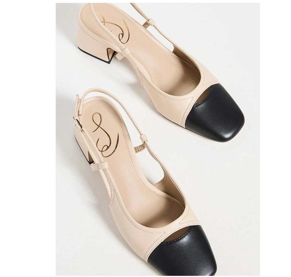 Sam Edelman Tarra Slingback Heels Women’s 6.5 Tan Black Leather